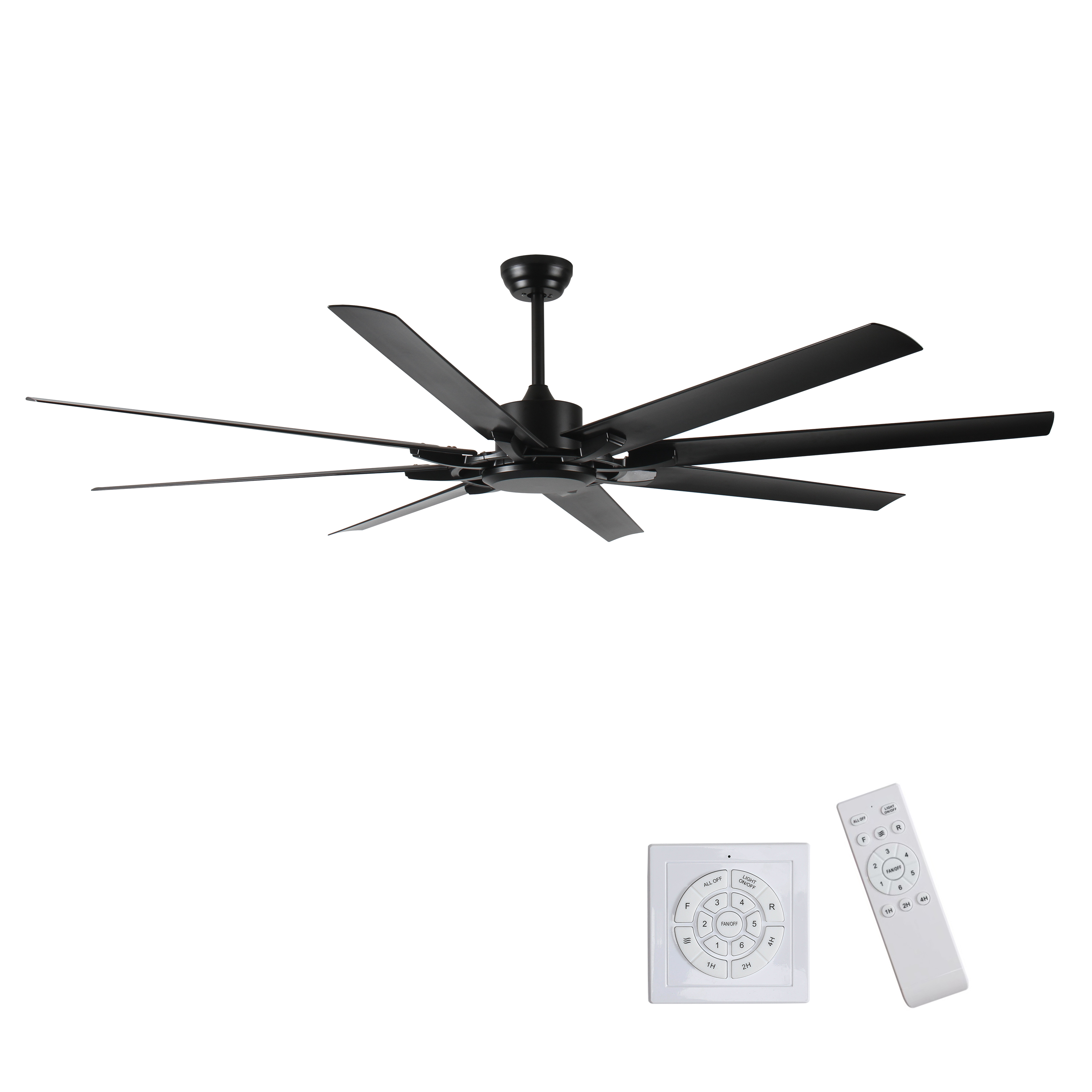 75 Inch Industrial Dc Motor Ceiling Fan No Light,Large Ceiling Fan with 8 Reversible Blades,3 Downrods,6-Speed Remote Control,Home or Commercial Ceiling Fans for Porch/Garage/Shop,Black,Black